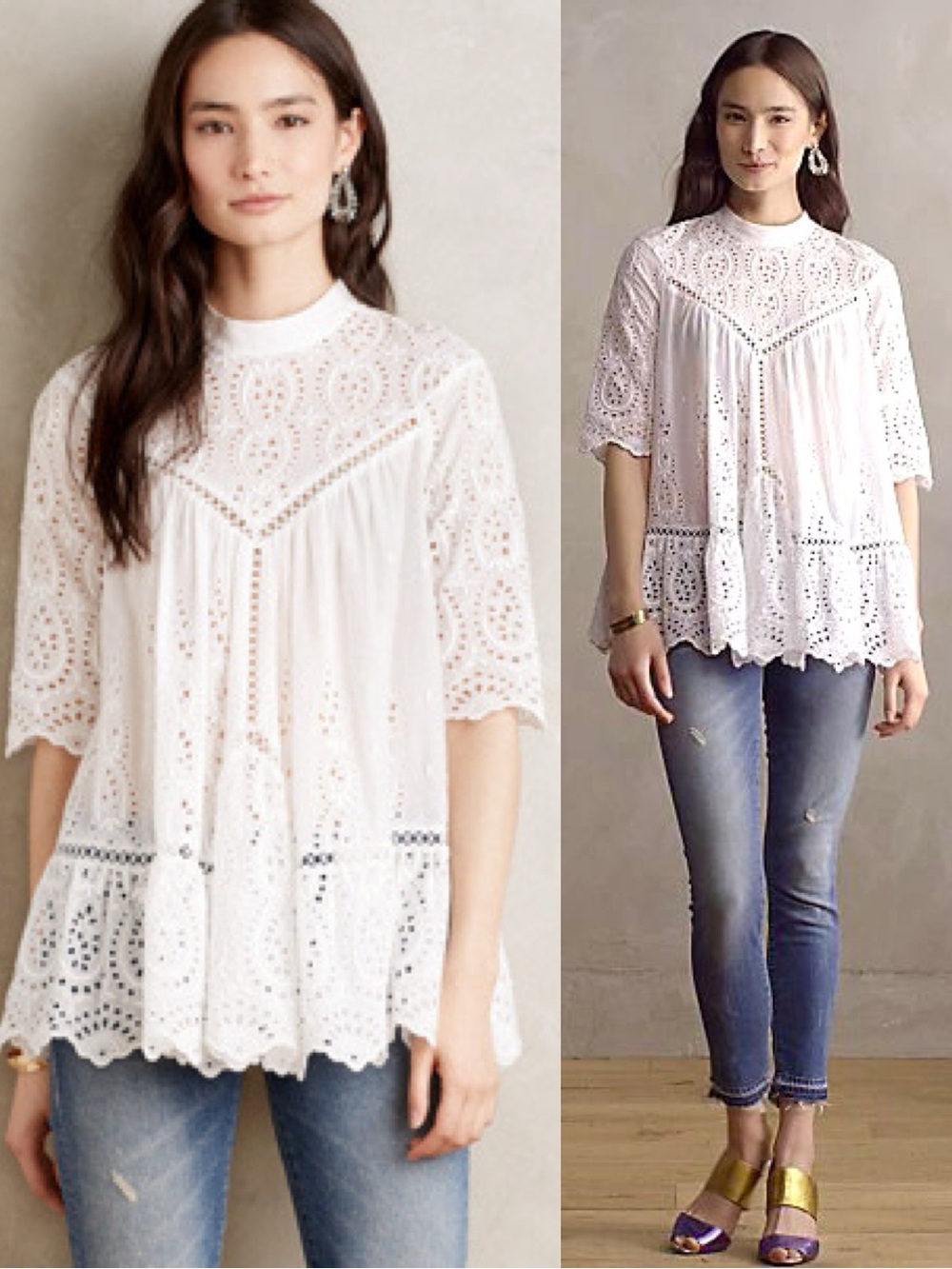 ZIMMERMAN Embroidered Lace Eyelet Cotton Top Blouse TUNIC Babydoll Dress Size M